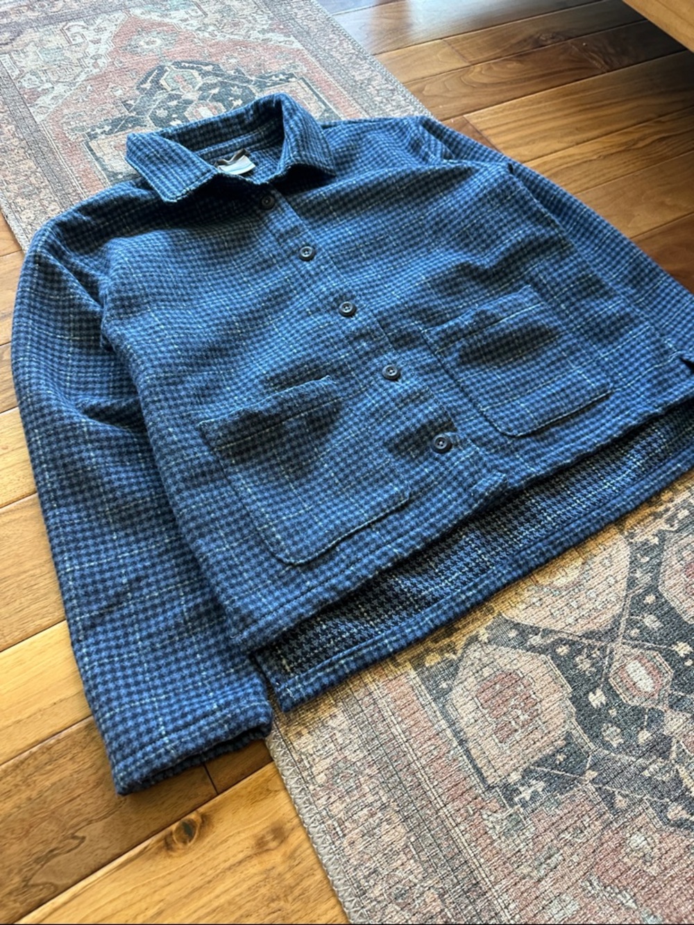 Columbia blue check flannel boxy utility jacket. - Picture 4 of 5